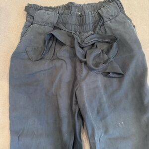 Stylish Navy Blue Tie-Waist Pants